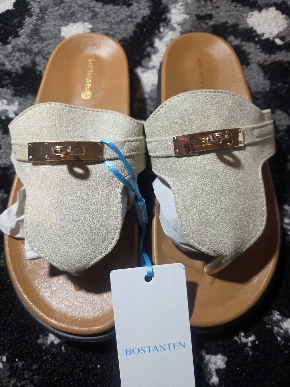 BOSTANTEN Women’s Beige Slip-On Slide Sandals | Size 8.5 | New In Box